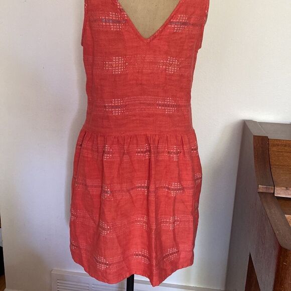 Ace & Jig sz S/P salmon orange dress with pockets cottons with metallic thread - Picture 6 of 10